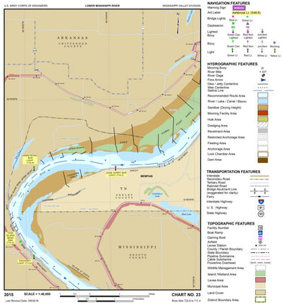 US Army Corps of Engineers Lower Mississippi Chart 23 - River Mile 722.6 to 711.4 digital map