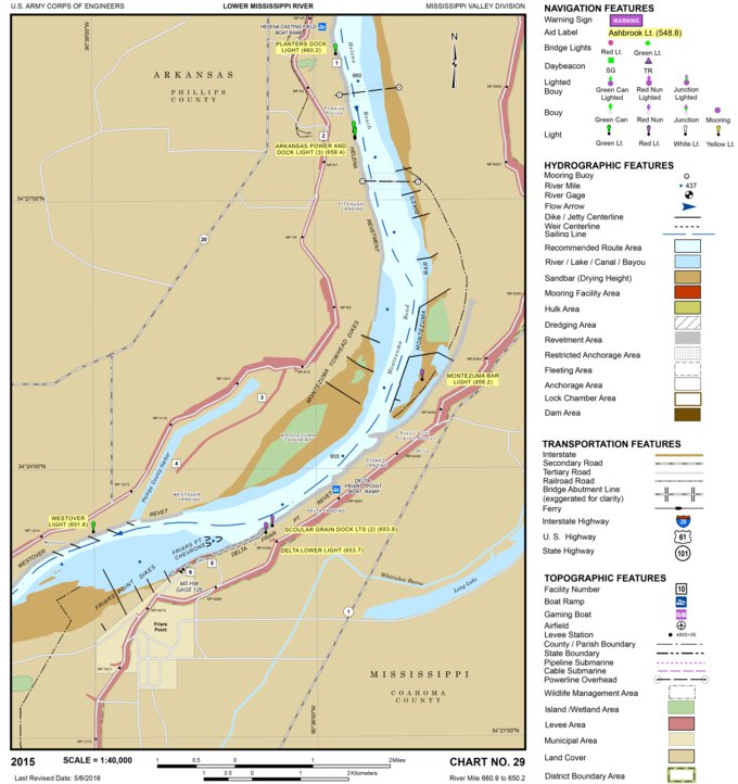 Lower Mississippi Chart 29 - River Mile 660.9 to 650.2 Map by US Army ...