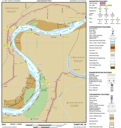 US Army Corps of Engineers Lower Mississippi Chart 30 - River Mile 650.2 to 636.2 digital map