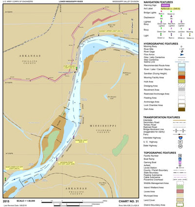 US Army Corps of Engineers Lower Mississippi Chart 31 - River Mile 636.2 to 624.9 digital map