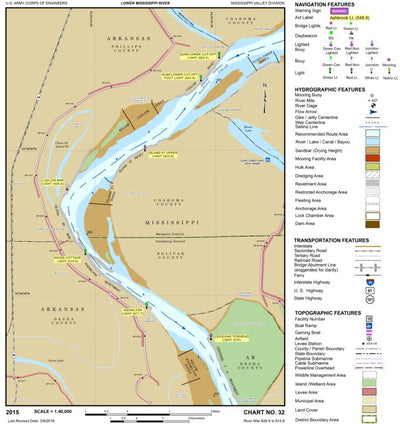 US Army Corps of Engineers Lower Mississippi Chart 32 - River Mile 629.9 to 614.8 digital map