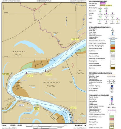 US Army Corps of Engineers Lower Mississippi Chart 34 - River Mile 607.0 to 594.7 digital map