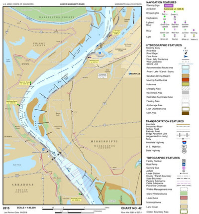 US Army Corps of Engineers Lower Mississippi Chart 42 - River Mile 539.6 to 527.8 digital map