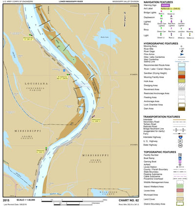 US Army Corps of Engineers Lower Mississippi Chart 62 - River Mile 352.6 to 341.0 digital map