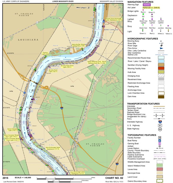 Lower Mississippi Chart 82 - River Mile 128.2 to 115.5 Map by US Army ...