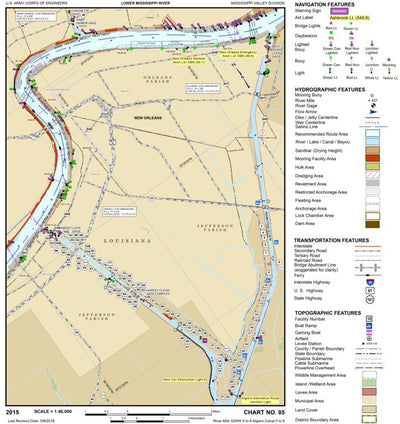 US Army Corps of Engineers Lower Mississippi Chart 85 - River Mile GIWW 0 to 6 Algiers Canal 0 to 8 digital map