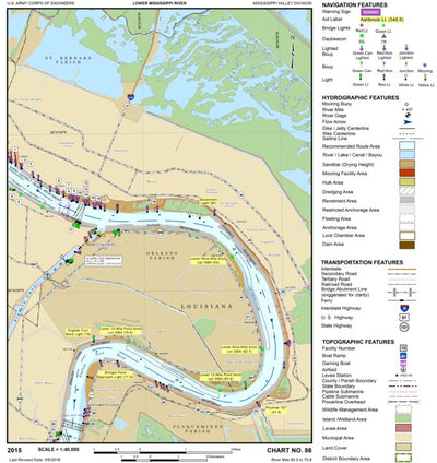 US Army Corps of Engineers Lower Mississippi Chart 86 - River Mile 90.5 to 75.8 digital map