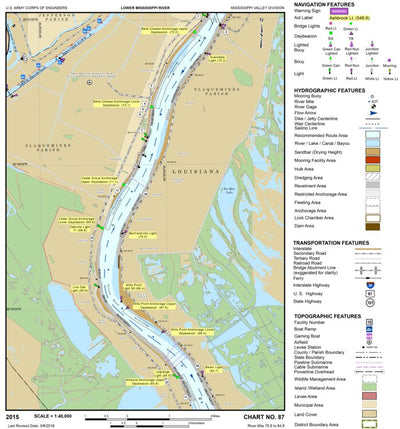 US Army Corps of Engineers Lower Mississippi Chart 87 - River Mile 75.8 to 64.8 digital map