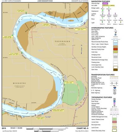 US Army Corps of Engineers Lower Mississippi Chart 9 - River Mile 870.8 to 852.8 digital map