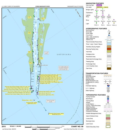 US Army Corps of Engineers Lower Mississippi Chart 99 - South West Pass River mile 13.2 to 20.0 digital map