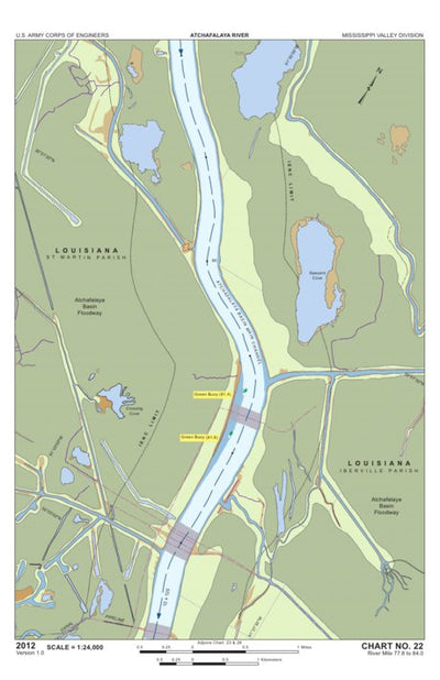 US Army Corps of Engineers - New Orleans Chart 22 - Atchafalaya Basin Main Channel River Miles 77.8 to 84.0 digital map