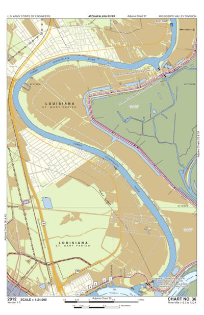 US Army Corps of Engineers - New Orleans Chart 36 - Lower Atchafalaya River at Berwick Lock River Miles 119.3 to 120.4 digital map