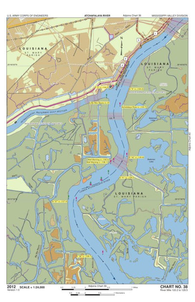 US Army Corps of Engineers - New Orleans Chart 38 - Lower Atchafalaya River Miles 122.2 to 129.5 digital map