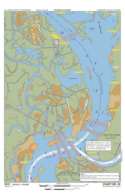 US Army Corps of Engineers - New Orleans Chart 39 - Lower Atchafalaya River Miles 128.7 to 136.4 digital map