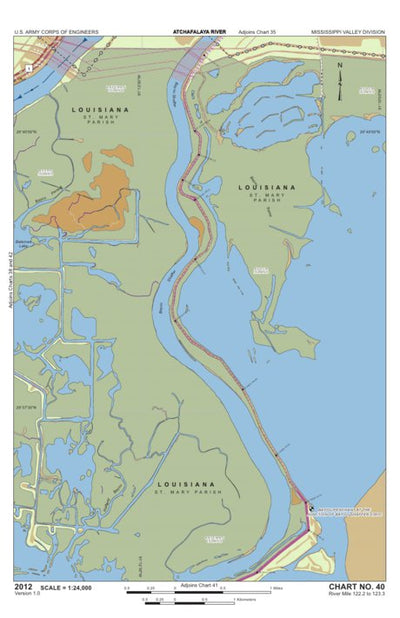 US Army Corps of Engineers - New Orleans Chart 40 - Lower Atchafalaya River at Bayou Shaffer River Miles 122.2 to 123.3 digital map