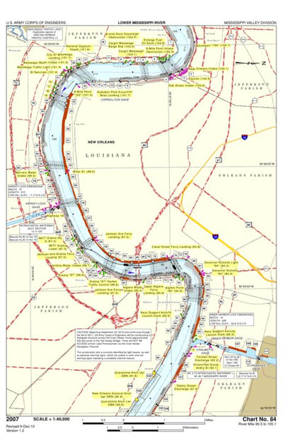 US Army Corps of Engineers - New Orleans Mississippi River Chart 84, River Mile 90.5 - 105.1 digital map