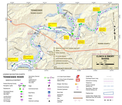 US Army Corps of Engineers Tennessee River Chart 106 - Clinch River; Emory River digital map