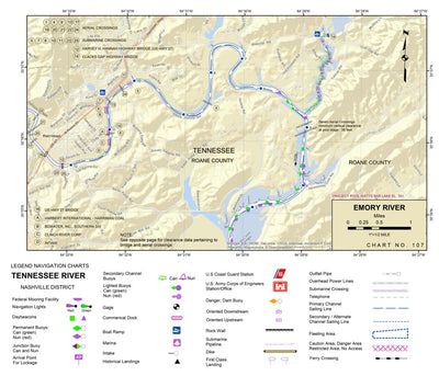 US Army Corps of Engineers Tennessee River Chart 107 - Emory River digital map