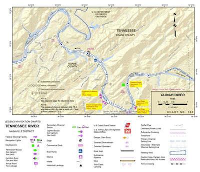 US Army Corps of Engineers Tennessee River Chart 108 - Clinch River; Grassy Creek; Jones Island; Brashear Island digital map