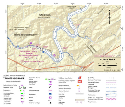 US Army Corps of Engineers Tennessee River Chart 109 - Clinch River; Melton Hill Dam digital map