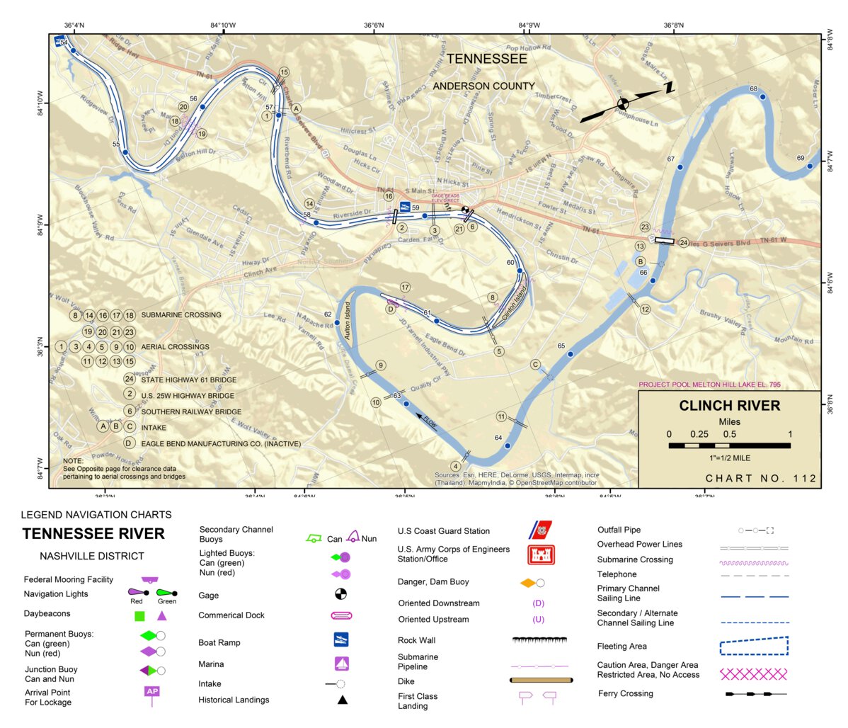Tennessee Riber Tennessee River Chart 112 - Clinch River Map by US Army Corps of ...