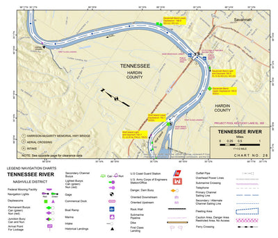 US Army Corps of Engineers Tennessee River Chart 28 - Savannah, TN & Wolf Island digital map