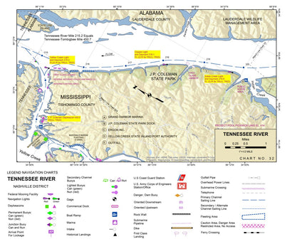 US Army Corps of Engineers Tennessee River Chart 32 - Tennessee & Mississippi State Line; Indian Creek digital map