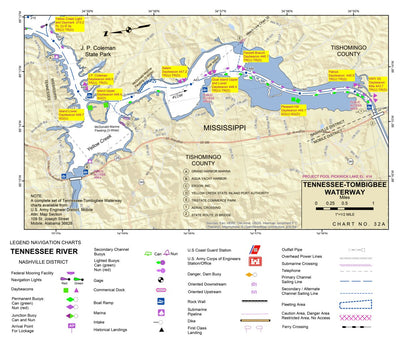 US Army Corps of Engineers Tennessee River Chart 32A - Tennessee - Tombigbee Waterway digital map