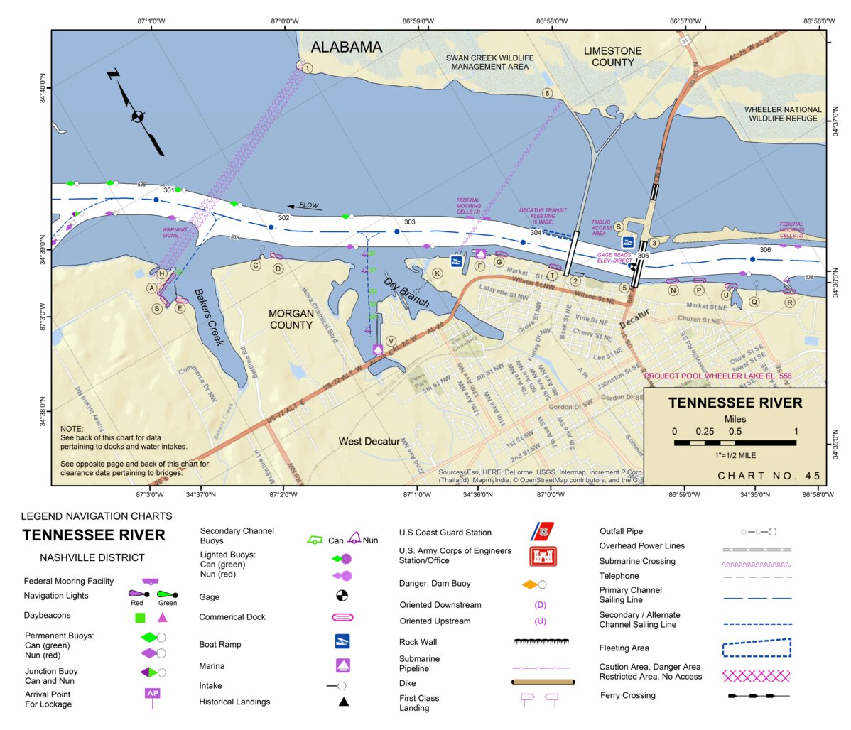 Tennessee River Chart 45 - Ingalls Marine Ways Map by US Army Corps of ...