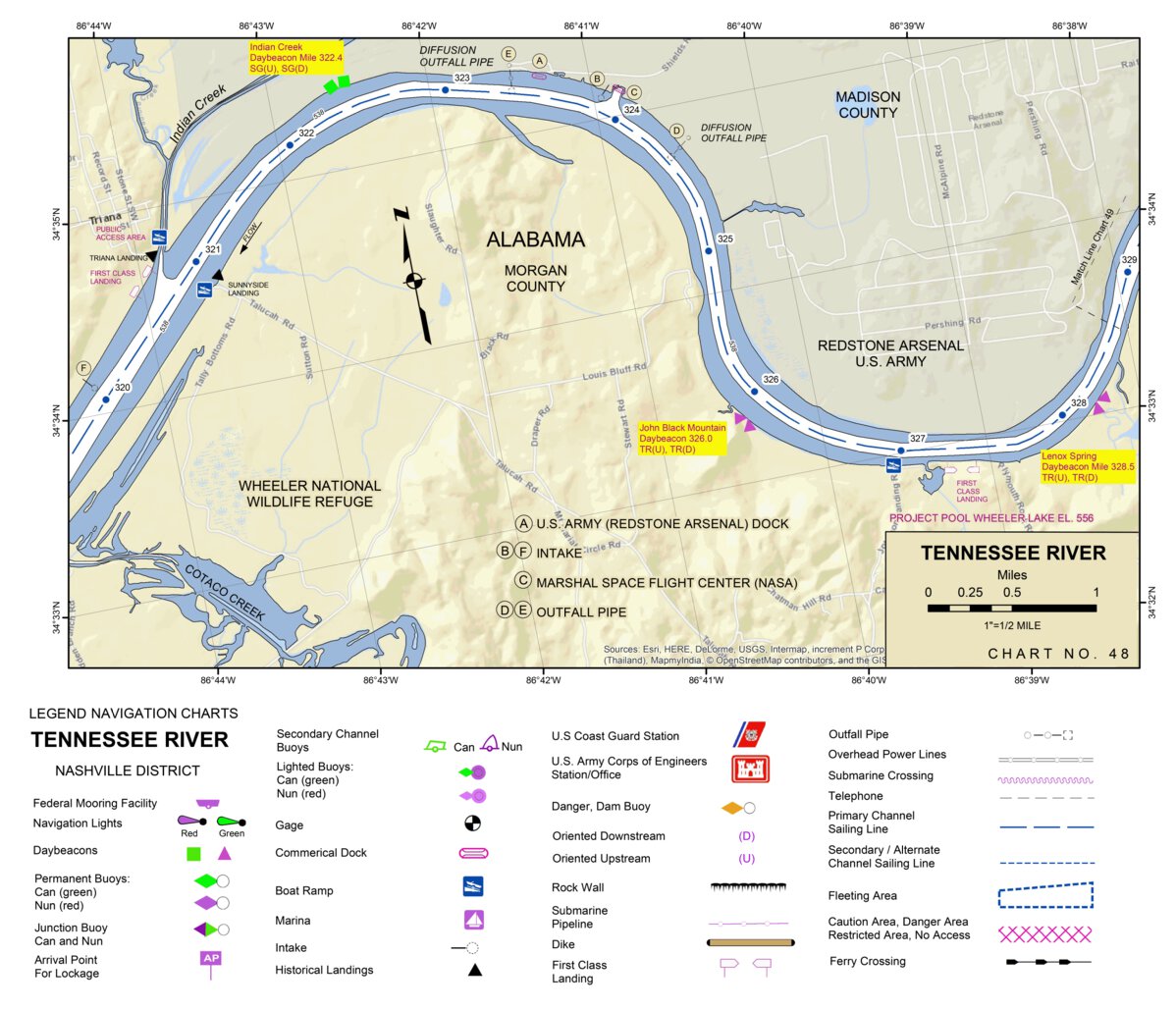 Tennessee River Chart 48 - Triana Landing; Indian Crk Bar, Lewis