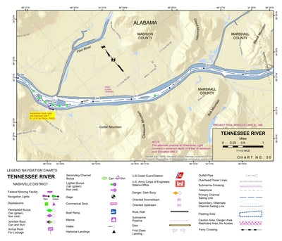 US Army Corps of Engineers Tennessee River Chart 50 - Flint River and Paint Rock River digital map