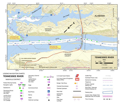 US Army Corps of Engineers Tennessee River Chart 57 - B.B. Comer Hwy Bridge digital map