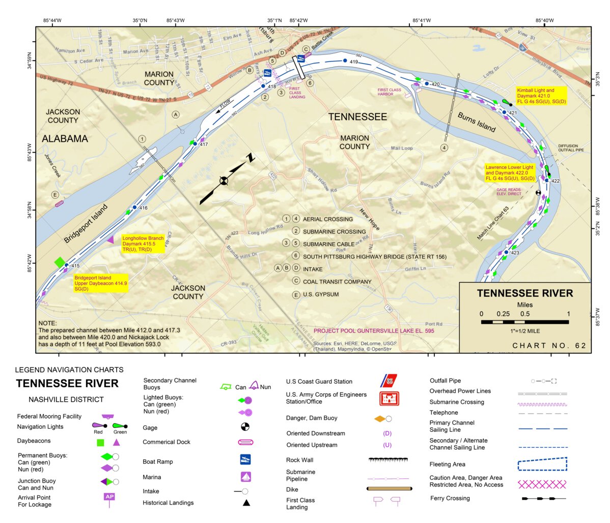 Tennessee River Chart 62 - South Pittsburg, TN Map by US Army Corps of ...
