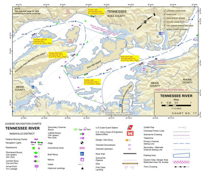 US Army Corps of Engineers Tennessee River Chart 77 - Gillespie Bend digital map