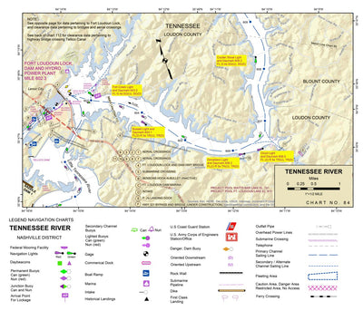 US Army Corps of Engineers Tennessee River Chart 84 - Ft. Loundon Dam; Little Tennessee River digital map
