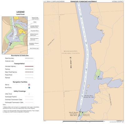 US Army Corps of Engineers Tennessee-Tombigbee Waterway Chart 13: Historic Miles 399-402 digital map