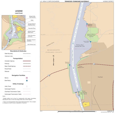 US Army Corps of Engineers Tennessee-Tombigbee Waterway Chart 15: Historic Miles 391-394 digital map