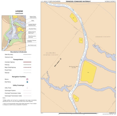 US Army Corps of Engineers Tennessee-Tombigbee Waterway Chart 53: Historic Miles 222-226 digital map