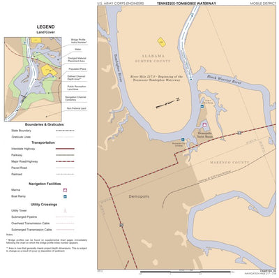 US Army Corps of Engineers Tennessee-Tombigbee Waterway Chart 55: Historic Miles 217-218 digital map