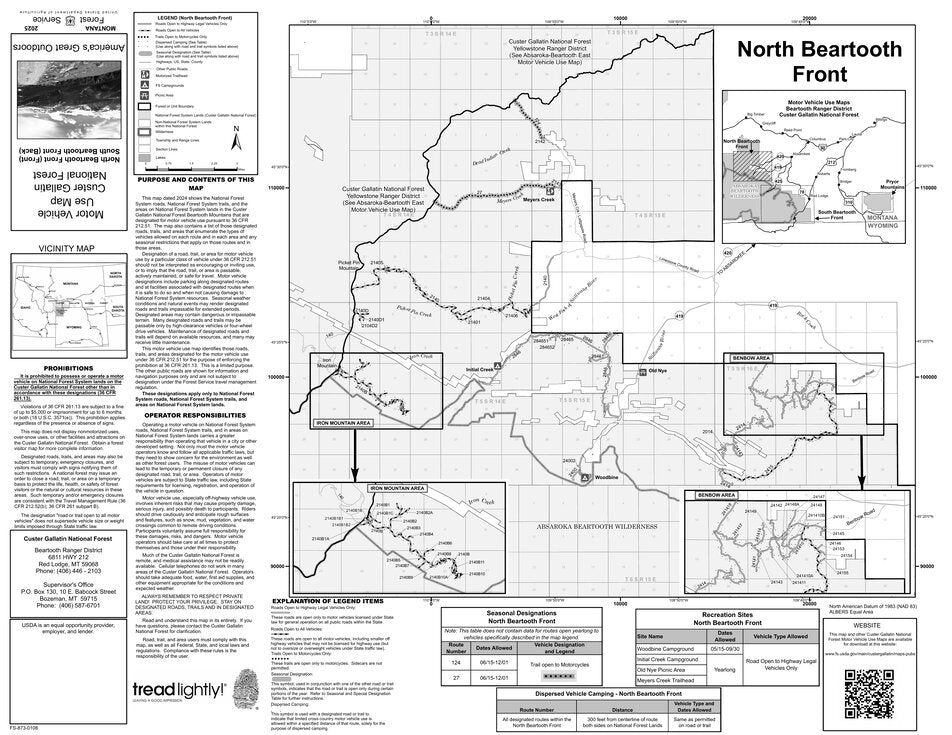 Custer Gallatin NF - North Beartooth Front- MVUM 2025 Map by US Forest ...