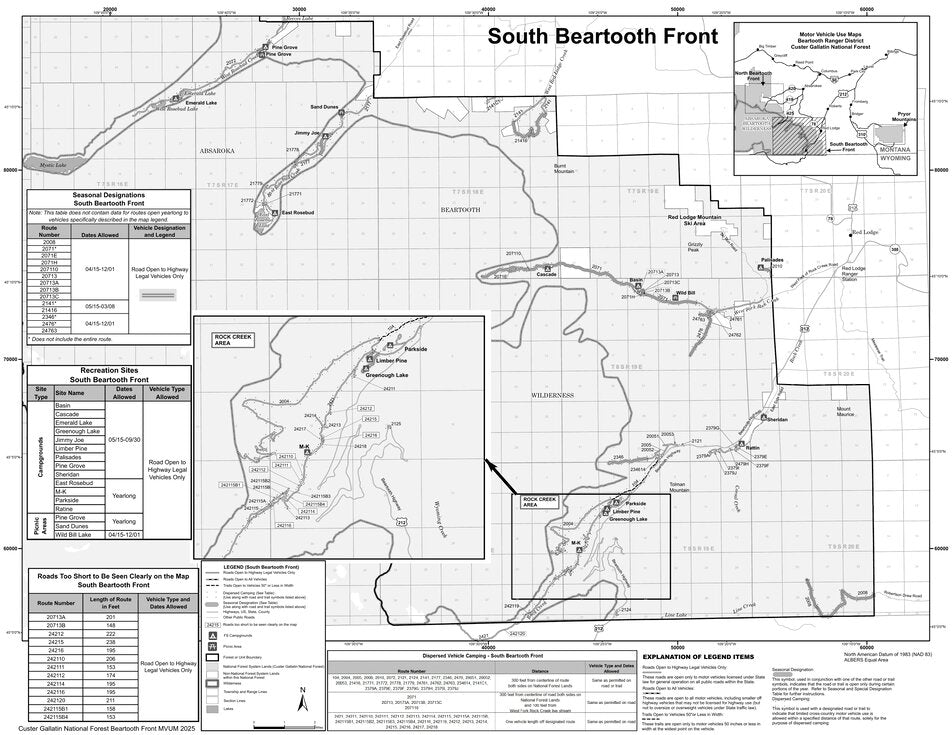 Custer Gallatin NF - South Beartooth Front - MVUM 2025 Map by US Forest ...