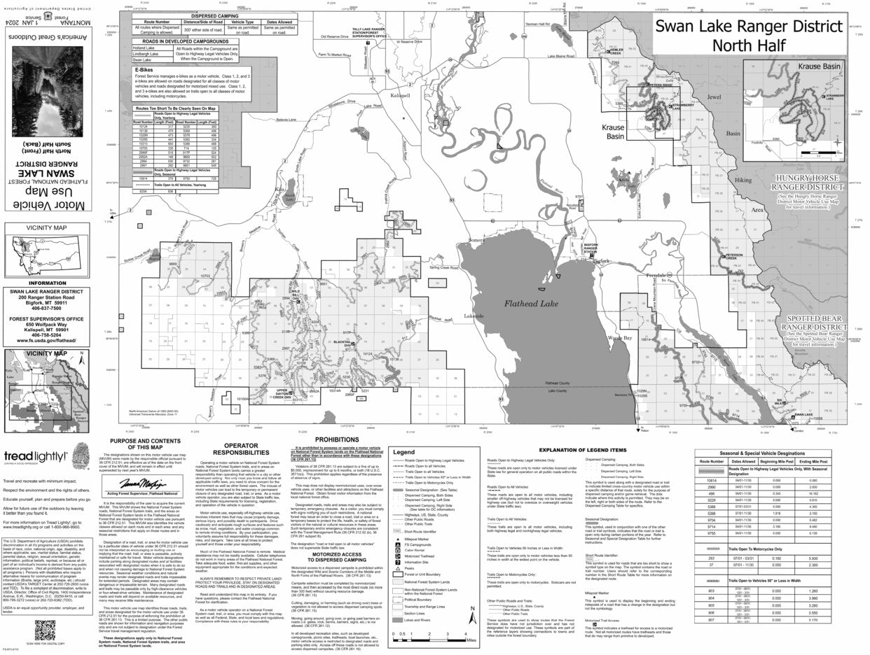 Flathead NF Swan Lake Ranger District North MVUM 2024 Map by US
