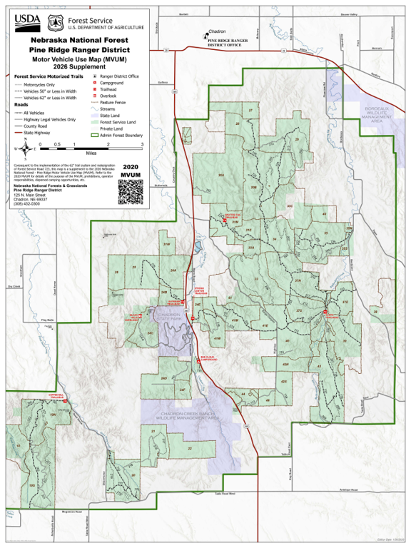 Nebraska NF - Pine Ridge Ranger District - MVUM (2026 Supplement) Map ...