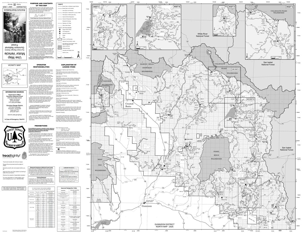 Gunnison NF - Gunnison Ranger District (North Half) - MVUM Map by US ...