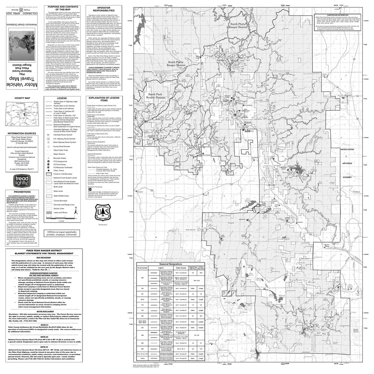Pike NF - Pikes Peak Ranger District - MVUM Map by US Forest Service R2 ...