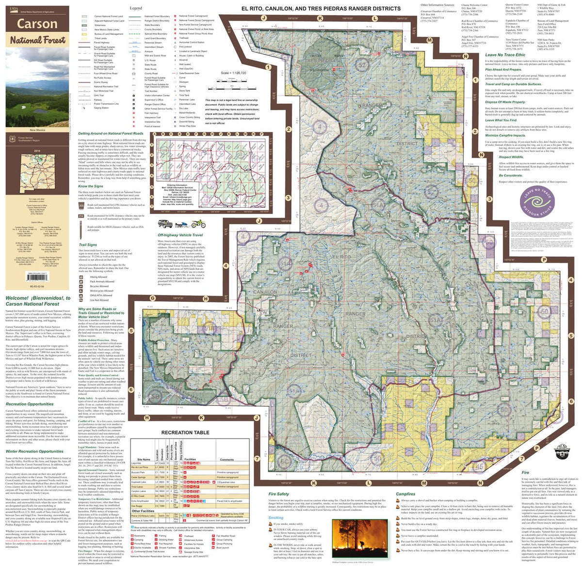 Carson National Forest Visitor Map: Canjilon Tres Piedras and El Rito ...