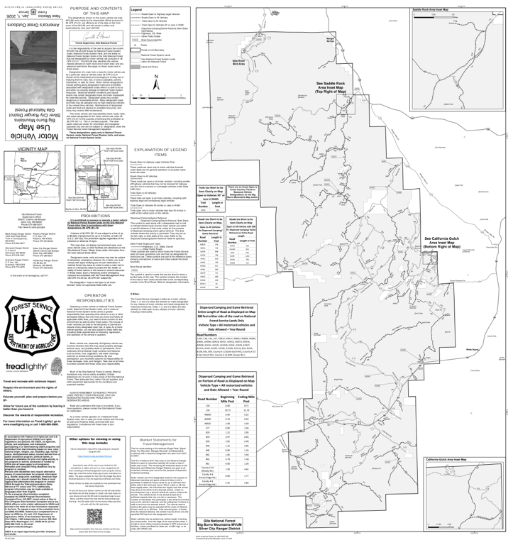 Motor Vehicle Use Map, Gila - Big Burro Mountains Silver City Ranger ...