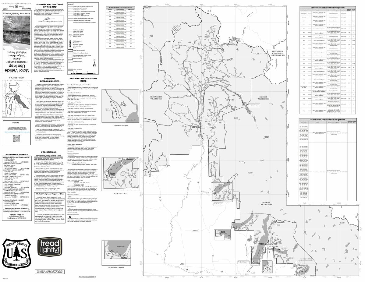 Bridger-Teton NF Pinedale Ranger District Motor Vehicle Use Map NW