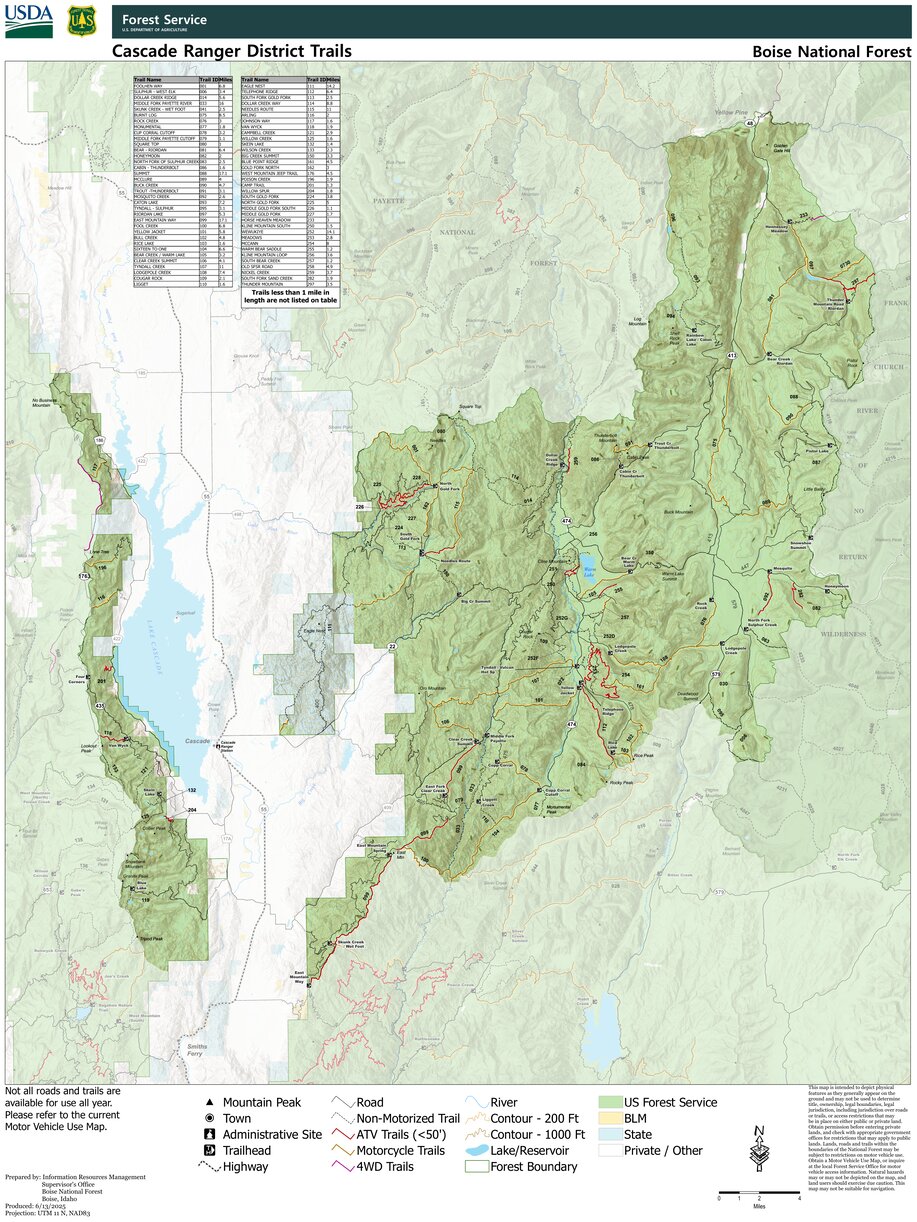 Logan Ranger District Boise National Forest Cascade Ranger District Trail Map 2025 by US ...