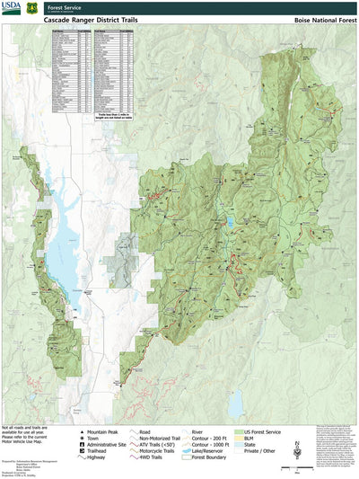 Boise National Forest Cascade Ranger District Trail Map 2025 Preview 1